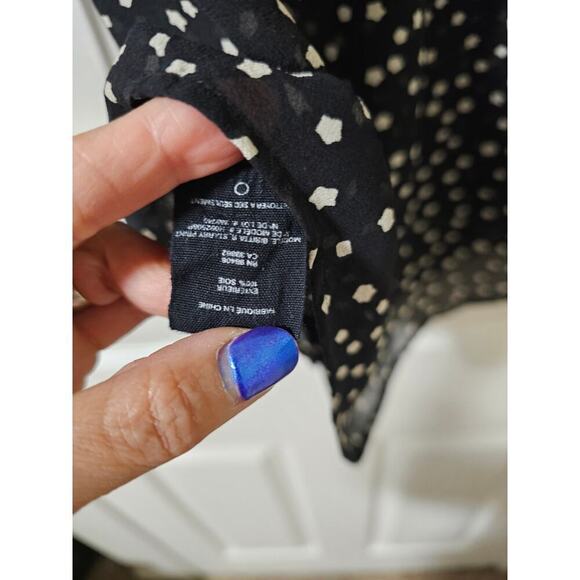 Theory SzP Black 100% Silk w cream dot pattern. Lightweight. Sheer. Career. Work - Picture 4 of 13